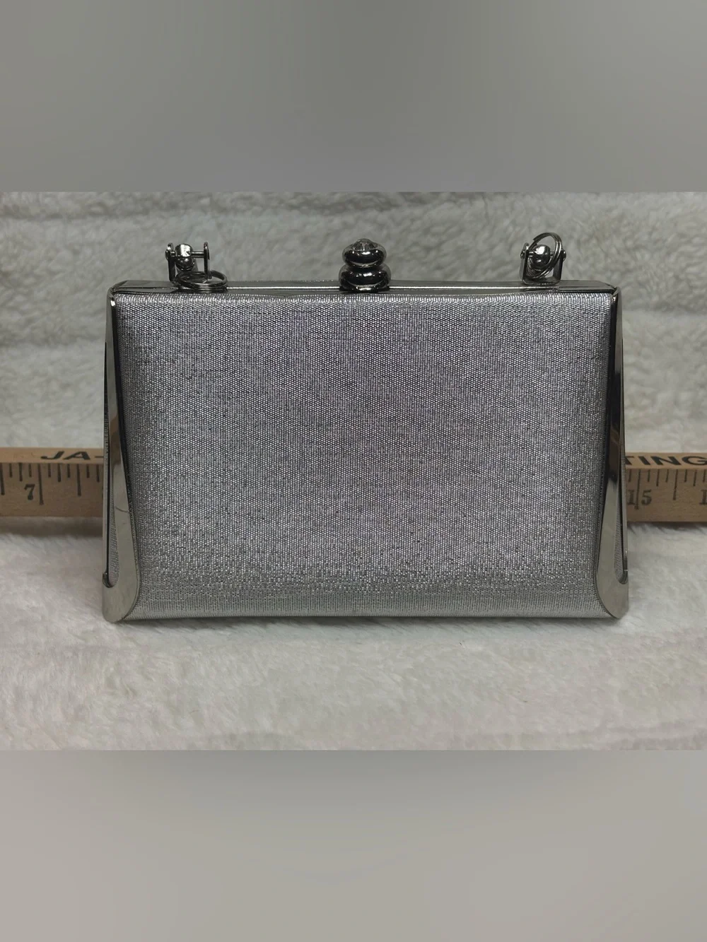 Vintage silver small evening bag with rhinestone flowers Purse